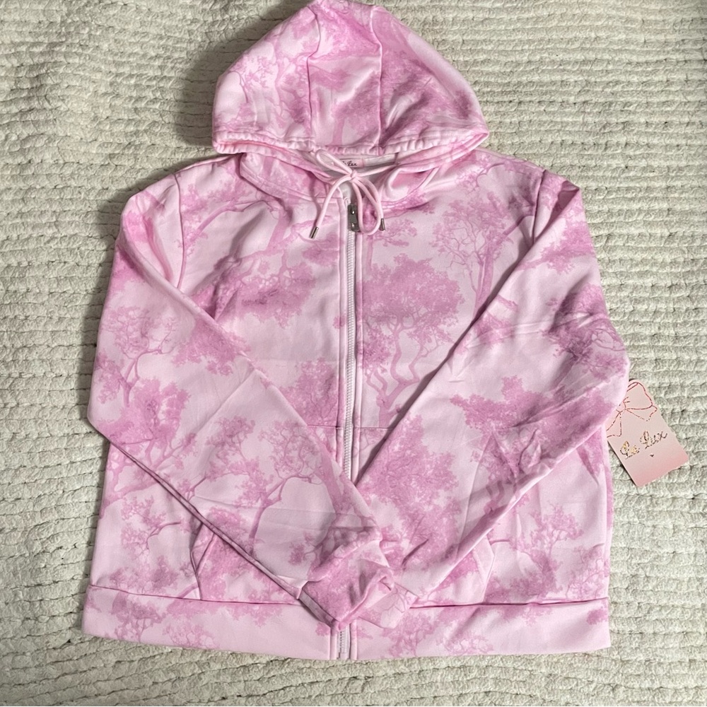 Pink Tree Pattern Zip-Up Hoodie - Picture 2 of 3